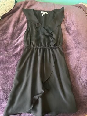 BCBGeneration Black Ruffle V-Neck Midi Dress